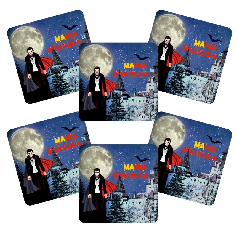 Dracula castelul bran, set 6 suporti coster din lemn, model av